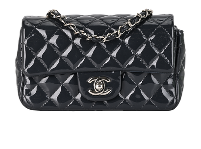 New Mini Single Flap, &pound;3,100, Handbags, Grey, Patent Leather, Front view